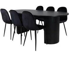 Venture Design Valgomasis stalas, Bianca ovalus, 200x90 cm, juodas, Valgomasis kėdė, Polar, 88x42.5 cm, juoda
