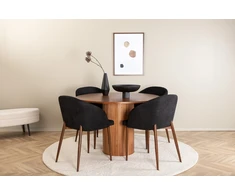 Venture Design Valgomasis stalas, Bianca, ⌀110 cm, Riešutas/Juoda furniruota + Valgomasis kėdė, Arch, 55x83x48.5 cm, Riešutas/Juoda