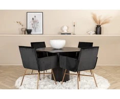 Venture Design Valgomasis stalas, Bianca, ⌀110 cm, Juodas / Valgomasis kėdė, Petra, 60x87x57 cm, Juoda
