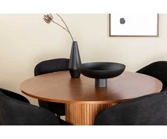Venture Design Valgomasis stalas, Bianca, ⌀110 cm, Riešutas/Juoda furniruota + Valgomasis kėdė, Arch, 55x83x48.5 cm, Riešutas/Juoda