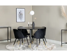 Venture Design Valgomasis stalas, Dipp, 115 cm, Juodas / Valgomasis kėdė, Velvetas, 57x76.5x50 cm, Juoda