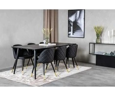 Venture Design Valgomasis stalas, Dipp, 180x90 cm, Juodas + Valgomasis kėdė, Velvet, 57x76.5x50 cm, Juoda