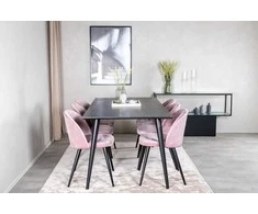 Venture Design Valgomasis stalas, Dipp, 180x90 cm, Juodas / Valgomasis kėdė, Velvetas, 57x76.5x50 cm, Rožinis