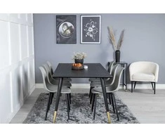Venture Design Valgomasis stalas, Dipp, 180x90 cm, Juodas / Valgomasis kėdė, Polar, Juodos kojos / Pilka