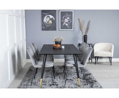 Venture Design Valgomasis stalas, Dipp, 180x90 cm, Juodas / Valgomasis kėdė, Muce, 63x84 cm, Pilka
