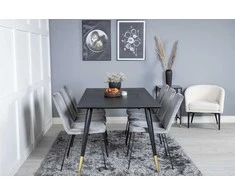 Venture Design Valgomasis stalas, Dipp, 180x90 cm, Juodas / Valgomasis kėdė, Muce, 63x84 cm, Pilka