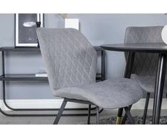 Venture Design Valgomasis stalas, Dipp, ⌀115 cm, Juodas / Valgomasis kėdė, Gemma, 63x90x50 cm, Pilka