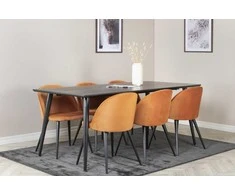 Venture Design Valgomasis stalas, Dipp, 180x90 cm, Juodas / Valgomasis kėdė, Samtinis, Oranžinis