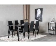 Venture Design Valgomasis stalas, Dipp, 180x90 cm, Juoda furniruota medžio drobė / Valgomasis kėdė, Plonas aukštas atlošas, 98x42 cm, Juoda