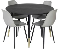 Venture Design Valgomasis stalas, Dipp, ⌀115 cm, Juodas / Valgomasis kėdė, Polar, 58x81x45.5 cm, Pilka