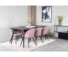Venture Design Valgomasis stalas, Dipp, 180x90 cm, Juodas / Valgomasis kėdė, Velvetas, 57x76.5x50 cm, Rožinis