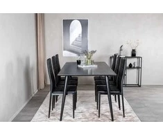 Venture Design Valgomasis stalas, Dipp, 180x90 cm, Juoda furniruota medžio drobė / Valgomasis kėdė, Plonas aukštas atlošas, 98x42 cm, Juoda