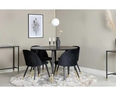 Venture Design Valgomasis stalas, Dipp, 115 cm, Juodas / Valgomasis kėdė, Velvetas, 57x76.5x50 cm, Juoda
