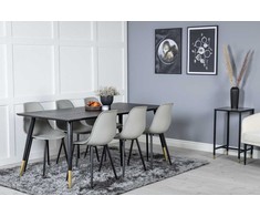 Venture Design Valgomasis stalas, Dipp, 180x90 cm, Juodas / Valgomasis kėdė, Polar, Juodos kojos / Pilka