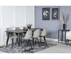 Venture Design Valgomasis stalas, Dipp, 180x90 cm, Juodas / Valgomasis kėdė, Polar, Juodos kojos / Pilka