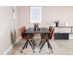 Venture Design Valgomasis stalas, Dipp, 180x90 cm, Juodas / Valgomasis kėdė, Polar, 88x44 cm, Ruda