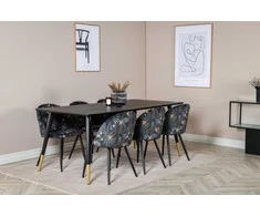 Venture Design Valgomasis stalas, Dipp, 180x90 cm, Juodas / Valgomasis kėdė, Juoda Laitas+Audinys, Juoda