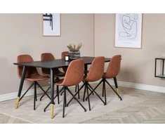 Venture Design Valgomasis stalas, Dipp, 180x90 cm, Juodas / Valgomasis kėdė, Polar, 88x44 cm, Ruda