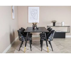Venture Design Valgomasis stalas, Dipp, 180x90 cm, Juodas / Valgomasis kėdė, Juoda Laitas+Audinys, Juoda