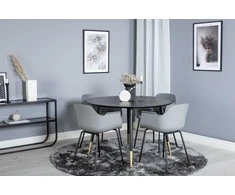 Venture Design Valgomasis stalas, Dipp, 115 cm, Juodas, Valgomasis kėdė, Comfort, 52x79.5x60.5 cm, Pilka