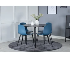Venture Design Valgomasis stalas, Dipp, 115 cm, Juodas / Valgomasis kėdė, Arctic, 47.5x82x49 cm, Mėlyna