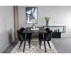 Venture Design Valgomasis stalas, Dipp, 180x90 cm, Juodas + Valgomasis kėdė, Velvet, 57x76.5x50 cm, Juoda