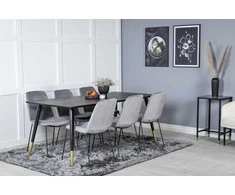 Venture Design Valgomasis stalas, Dipp, 180x90 cm, Juodas / Valgomasis kėdė, Muce, 63x84 cm, Pilka