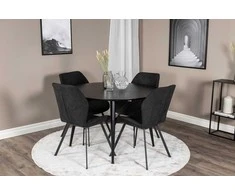 Venture Design Valgomasis stalas, Dipp, 115 cm, Juodas / Valgomasis kėdė, Gemma, 63x90x50 cm, Juoda