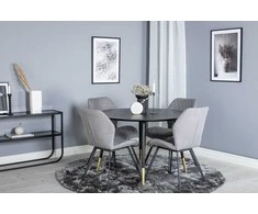 Venture Design Valgomasis stalas, Dipp, ⌀115 cm, Juodas / Valgomasis kėdė, Gemma, 63x90x50 cm, Pilka