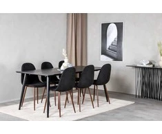 Venture Design Valgomasis stalas, Dipp, 180x90 cm, juodas furniras / Valgomasis kėdė, Polar, 53x87x44 cm, juoda