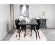 Venture Design Valgomasis stalas, Dipp, 180x90 cm, juodas furniras / Valgomasis kėdė, Polar, 53x87x44 cm, juoda