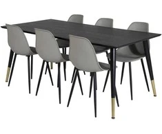 Venture Design Valgomasis stalas, Dipp, 180x90 cm, Juodas / Valgomasis kėdė, Polar, Juodos kojos / Pilka