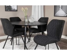 Venture Design Valgomasis stalas, Dipp, 115 cm, Juodas / Valgomasis kėdė, Gemma, 63x90x50 cm, Juoda