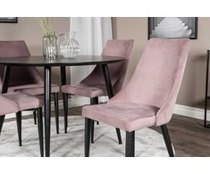 Venture Design Valgomasis stalas, Dipp, 115cm, juoda furniruota medžiaga / Valgomasis kėdė, Leone, 63x91x46.5 cm, dulkėtai rožinė
