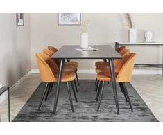Venture Design Valgomasis stalas, Dipp, 180x90 cm, Juodas / Valgomasis kėdė, Samtinis, Oranžinis