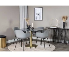 Venture Design Valgomasis stalas, Estelle apvalus, ø106 A75 cm, Juodas / Bronza+Valgomasis kėdė, Comfort, 52x79.5x60.5 cm, Pilka