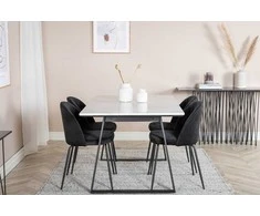 Venture Design Valgomasis stalas, Estelle, 140x90 cm, Balta / Valgomasis kėdė, Raukšlės, 50x79.5 cm, Juoda