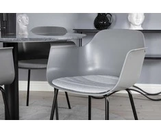 Venture Design Valgomasis stalas, Estelle, ø106 A75 cm, Juodas / Valgomasis kėdė, Gemma, 52x79.5x60.5 cm, Pilka