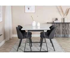 Venture Design Valgomasis stalas, Estelle, 140x90 cm, Balta / Valgomasis kėdė, Velvečiai, 57x76.5 cm, Juoda