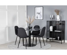 Venture Design Valgomasis stalas, Estelle apvalus, ø106 A75 cm, Juodas / Valgomasis kėdė, Polar, 53x87x44 cm, Juoda