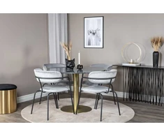 Venture Design Valgomasis stalas, Estelle, ø106x75 cm, Juodas / Valgomasis kėdė, Arrow, 61x79x58 cm, Pilka