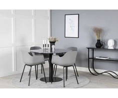Venture Design Valgomasis stalas, Estelle, ø106 A75 cm, Juodas / Valgomasis kėdė, Gemma, 52x79.5x60.5 cm, Pilka