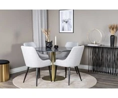 Venture Design Valgomasis stalas, Estelle apvalus, ø106xA75 cm, Juodas / Valgomasis kėdė, Plaza, 58x86x49 cm, Šviesiai pilka
