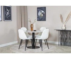 Venture Design Valgomasis stalas, Estelle, ø106x75 cm, Balta / Valgomasis kėdė, Polar, 53x87x44 cm, Balta