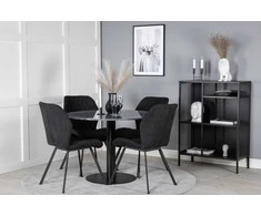 Venture Design Valgomasis stalas, Estelle, ø106x75 cm, juodas + Valgomasis kėdė, Gemma, 63x90x50 cm, juoda