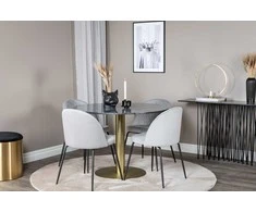 Venture Design Valgomasis stalas, Estelle, ø106 A75 cm, Juodas / Valgomasis kėdė, Raukšlės, 50x79.5x49 cm, Pilka