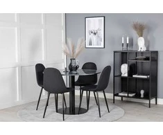Venture Design Valgomasis stalas, Estelle apvalus, ø106 A75 cm, Juodas / Valgomasis kėdė, Polar, 53x87x44 cm, Juoda