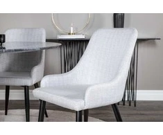 Venture Design Valgomasis stalas, Estelle apvalus, ø106xA75 cm, Juodas / Valgomasis kėdė, Plaza, 58x86x49 cm, Šviesiai pilka