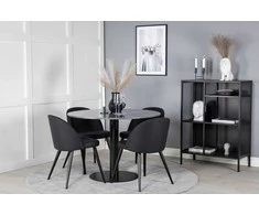 Venture Design Valgomasis stalas, Estelle, ø106x75 cm, Juodas / Velvet valgomasis kėdė, 57x76.5x50 cm, Juoda