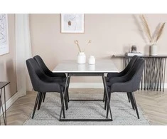 Venture Design Valgomasis stalas, Estelle, 140x90 cm, Balta / Valgomasis kėdė, Plaza, 58x86 cm, Juoda